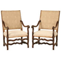 Classic Pair of Antique French Os de Mouton Solid Oak Throne Chairs 11