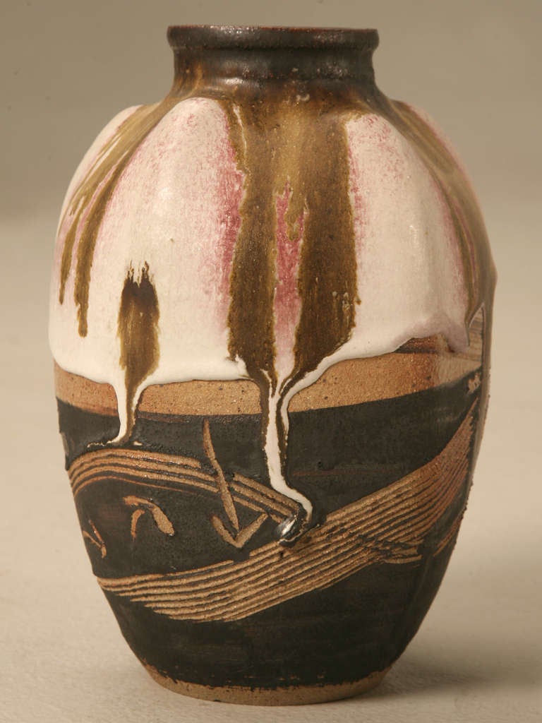 20th Century Signed Vintage French Ultra-Modern Pottery Studio Vase