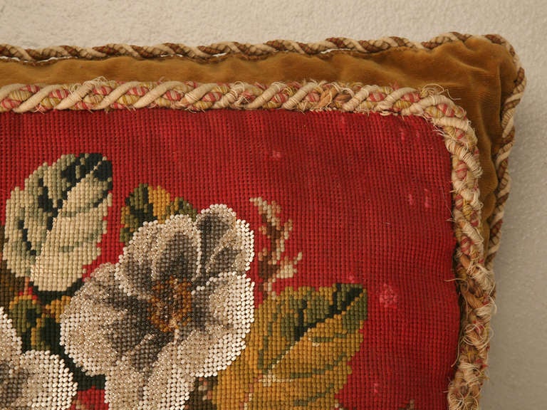 Circa 1900 Victorian English Beaded and Needlepoint Pillow