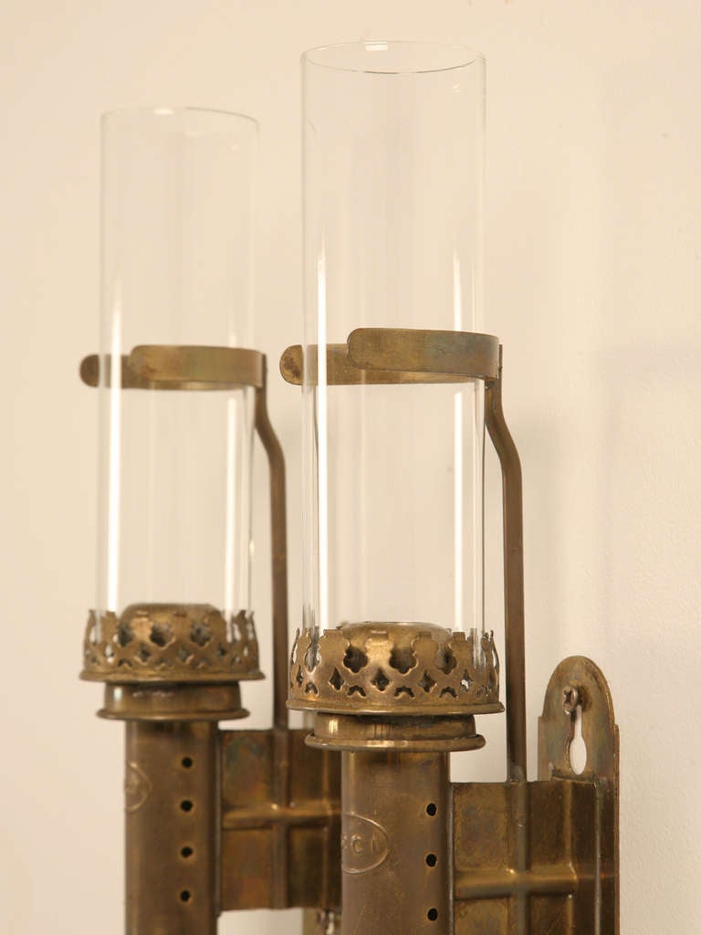 Pair of  R.R.C.I. Original Antique French Brass Railroad Sconces In Good Condition In Chicago, IL
