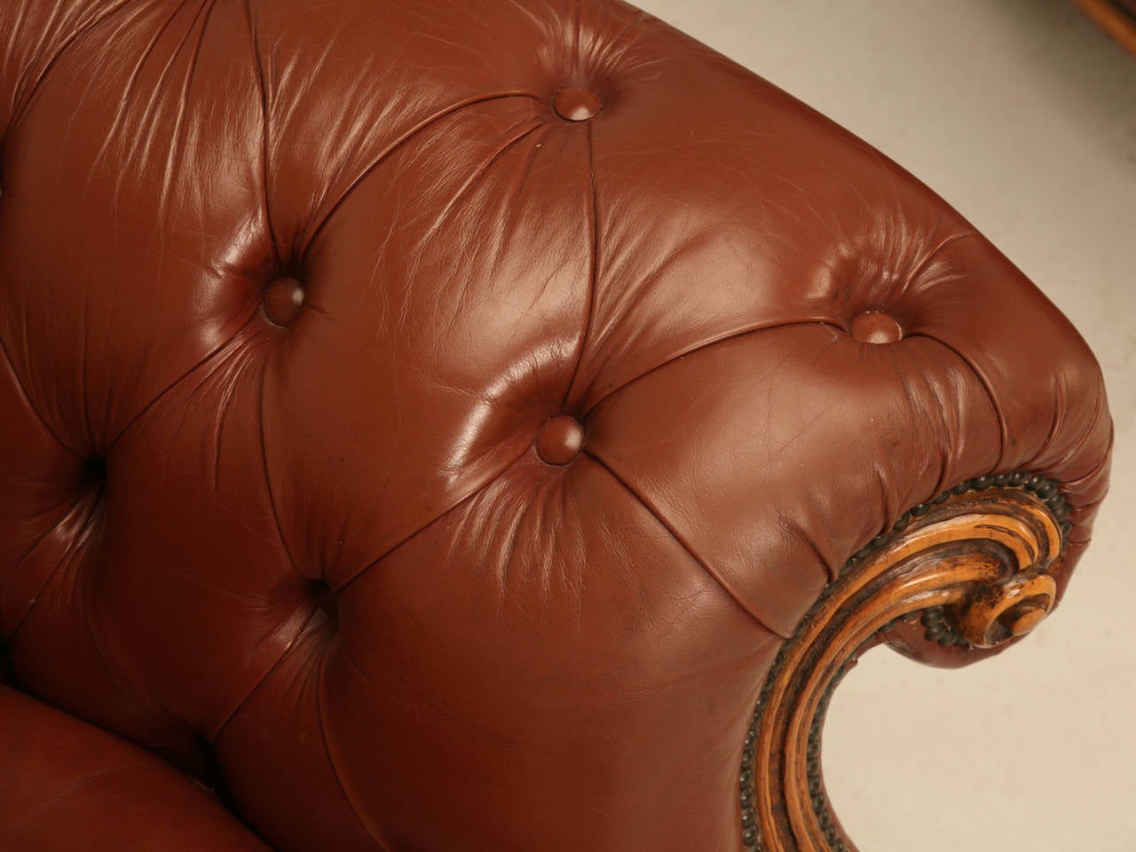 French Leather Chesterfields Armchairs with a Bit of a Twist In Good Condition In Chicago, IL