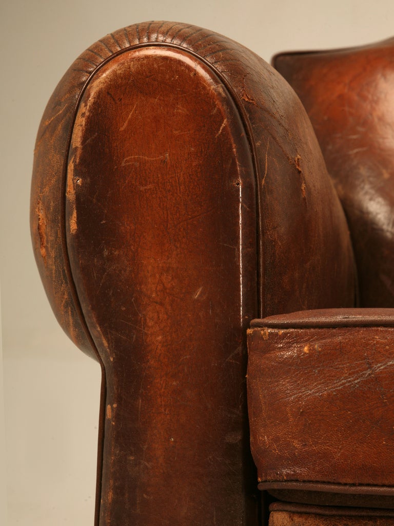 Amazing Pair of French Original Leather Camel Back Club Chairs 3