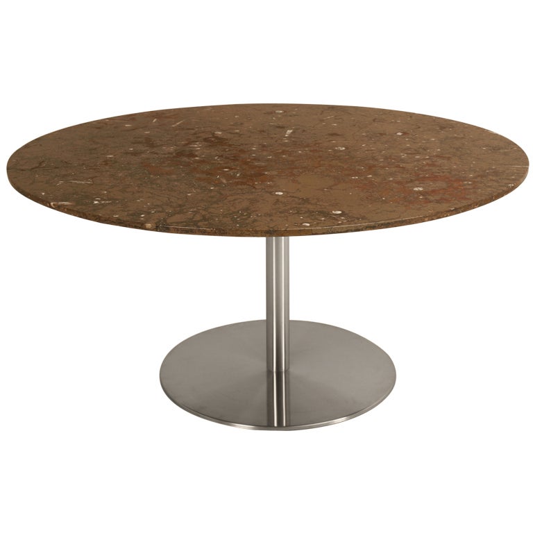 Fossil Stone and Stainless Steel Dining Table at 1stdibs