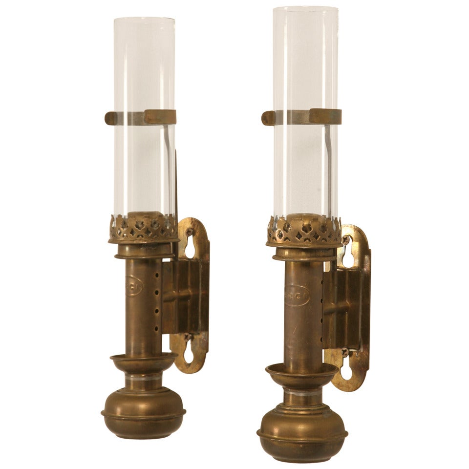 Pair of  R.R.C.I. Original Antique French Brass Railroad Sconces