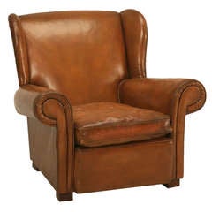 English Leather Wing-Back Club Chair c1930's