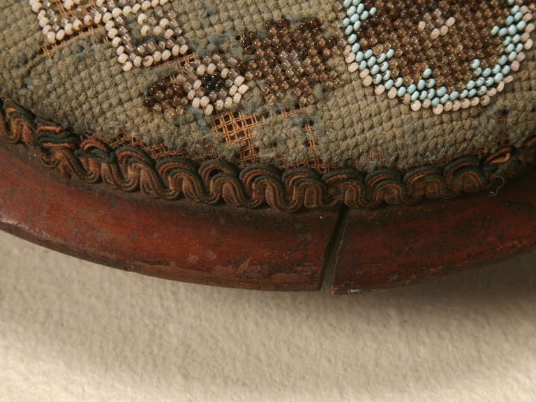 Wool c1900 Antique English Victorian Beaded Ladies Footstool