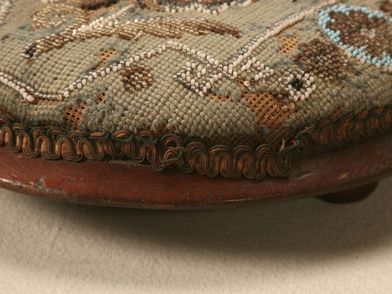 c1900 Antique English Victorian Beaded Ladies Footstool 1