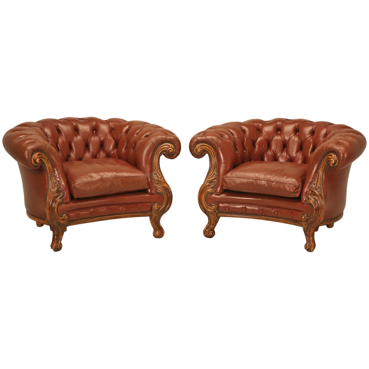 French Leather Chesterfields Armchairs with a Bit of a Twist
