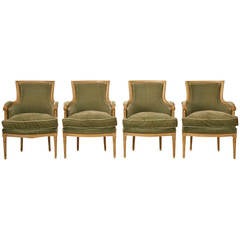 Vintage Suite de Four Louis XVI Style Bergere Chairs from France in Original Paint
