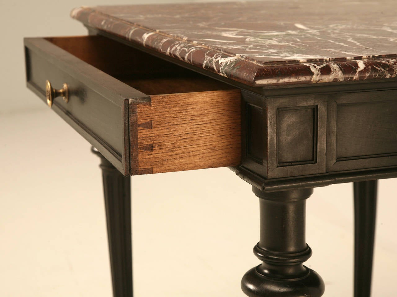 Marble Small Napoleon III Ebonized Side or Writing Table
