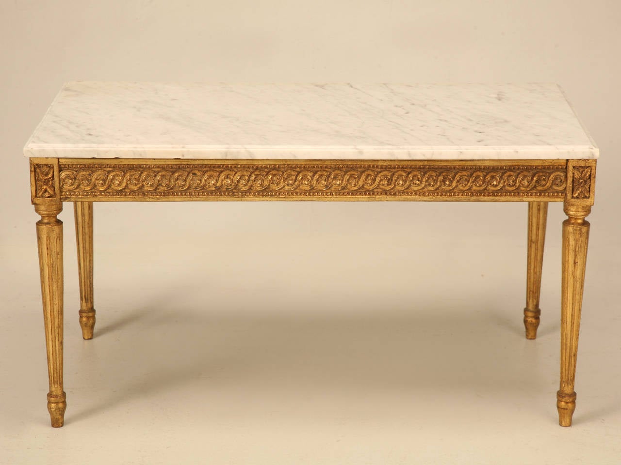 Mid-20th Century Vintage French Louis XVI Style Gilded Coffee Table with Marble Top