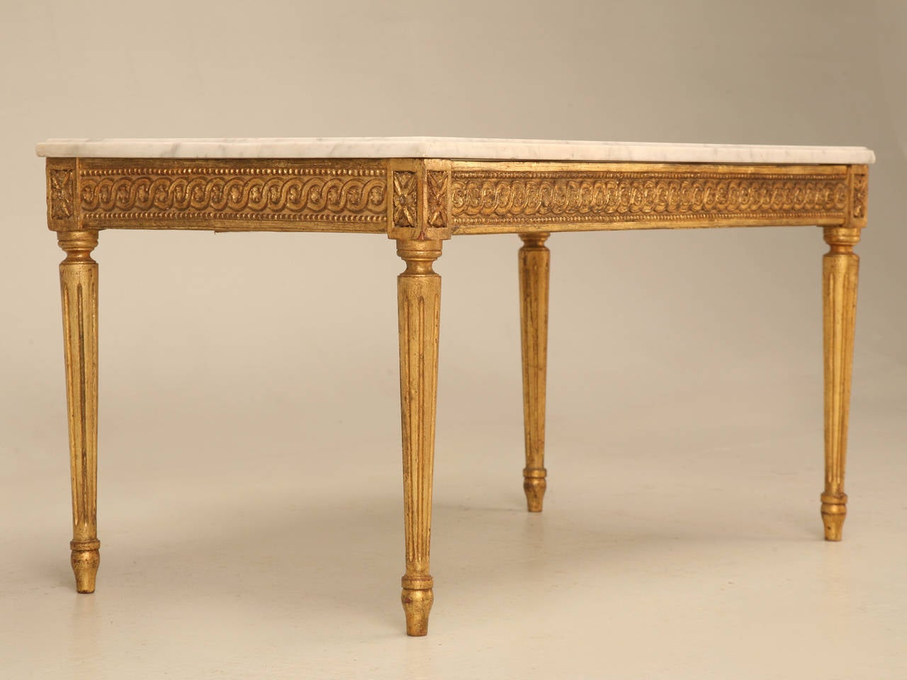 Wood Vintage French Louis XVI Style Gilded Coffee Table with Marble Top