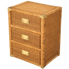 Used Rattan & Brass Tommy Bahama Campaign Style Chest/Night Stand