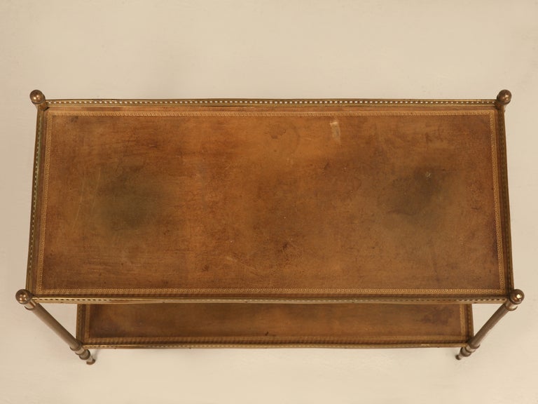 Stellar Vintage French 40's Brass & Tooled Leather Side/End Table w/Galleries