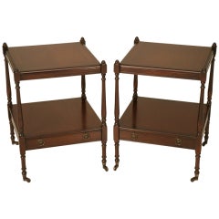 Stately & Elegant Pair of Vintage English Mahogany Two-Tier Tables with Drawers