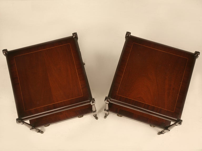 Stately & Elegant Pair of Vintage English Mahogany Two-Tier Tables with Drawers