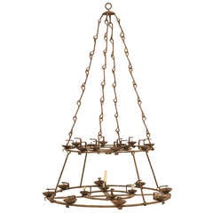 French Hand-Forged Iron Twenty-Four-Light Two-Tier Chandelier, circa 1890