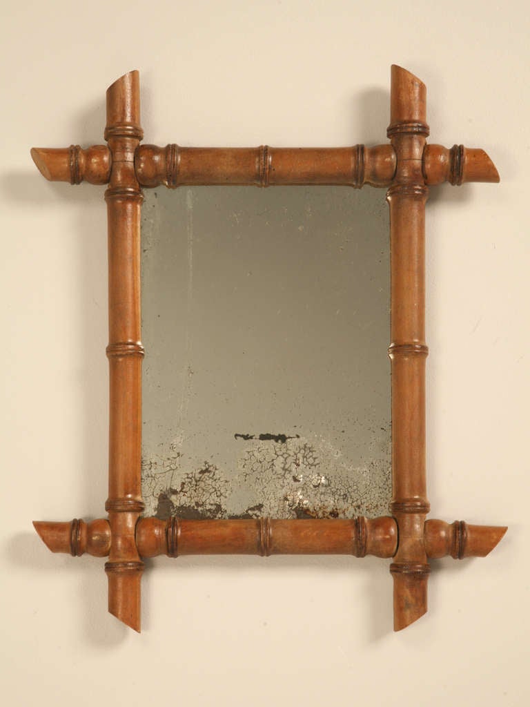 Original 19th Century Continental Bamboo Framed Mirror. Found in France on a recent excursion, we just had to have it. Incredible Original Patina to the Mirror Glass.