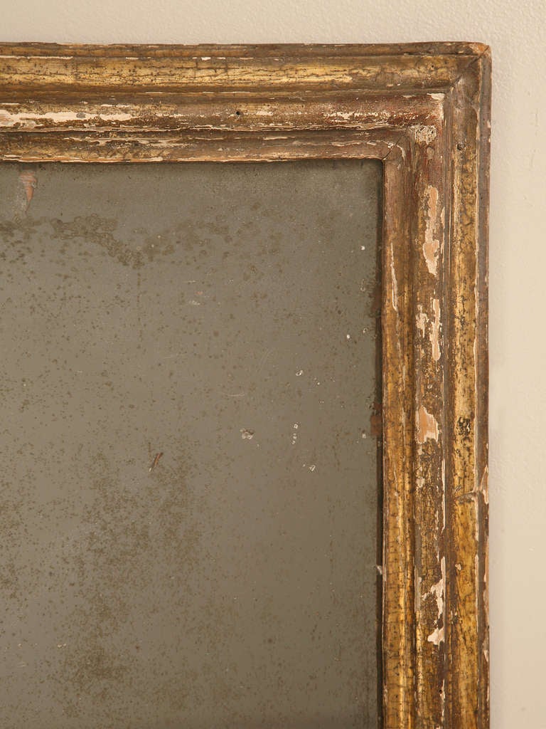 19th Century Circa 1800 Rustic Original Antique French Gilded Mirror with Heavy Patination*