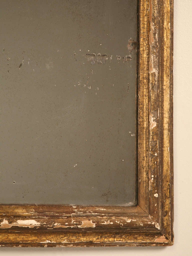 Gesso Circa 1800 Rustic Original Antique French Gilded Mirror with Heavy Patination*