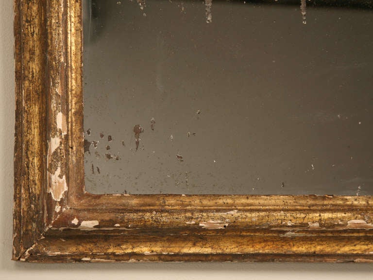 Circa 1800 Rustic Original Antique French Gilded Mirror with Heavy Patination* 1