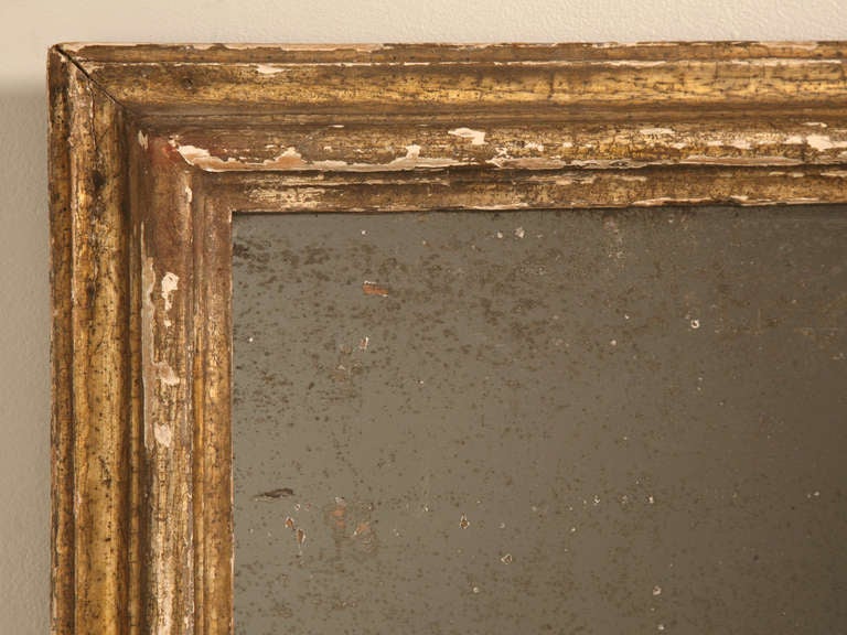 Circa 1800 Rustic Original Antique French Gilded Mirror with Heavy Patination* 4
