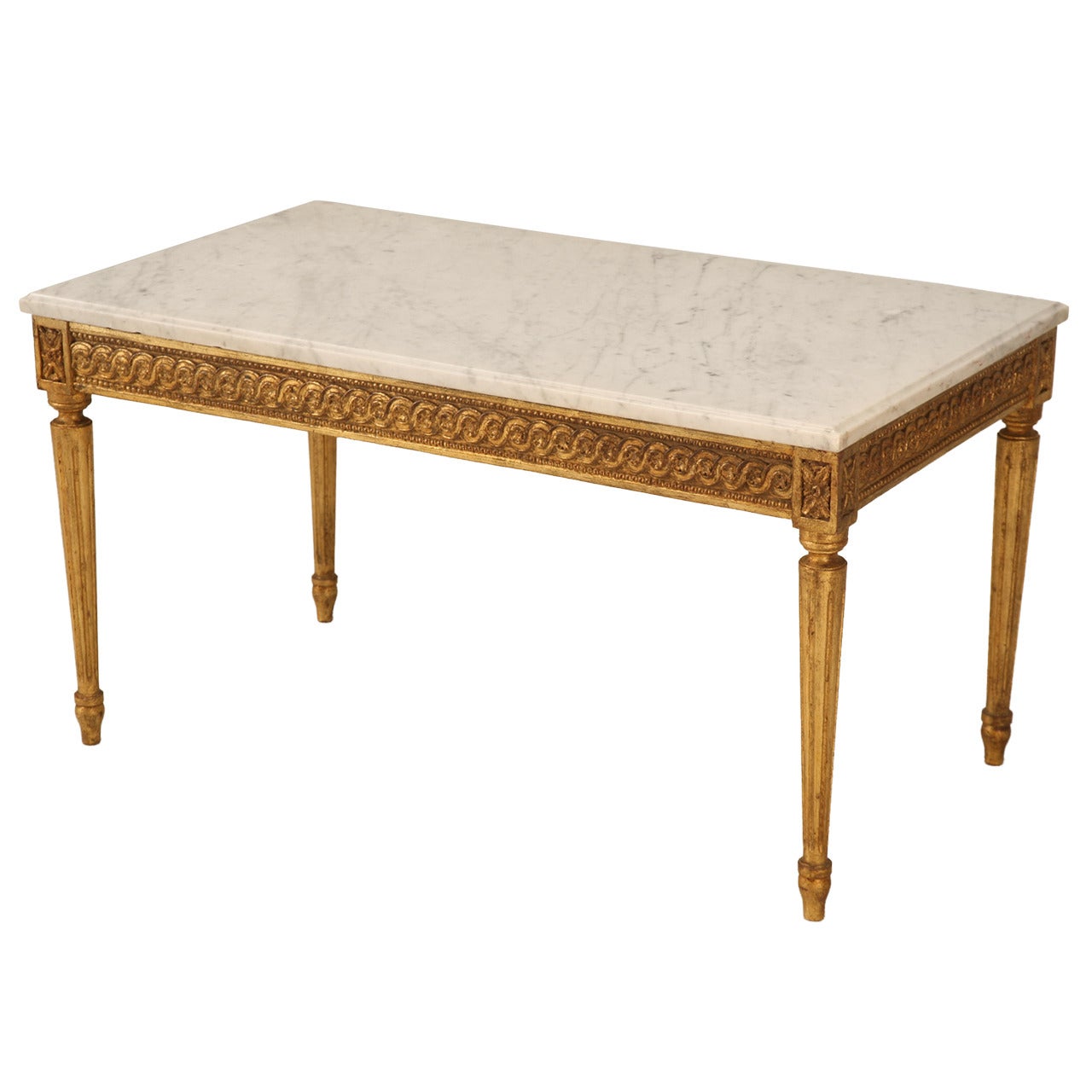 Vintage French Louis XVI Style Gilded Coffee Table with Marble Top