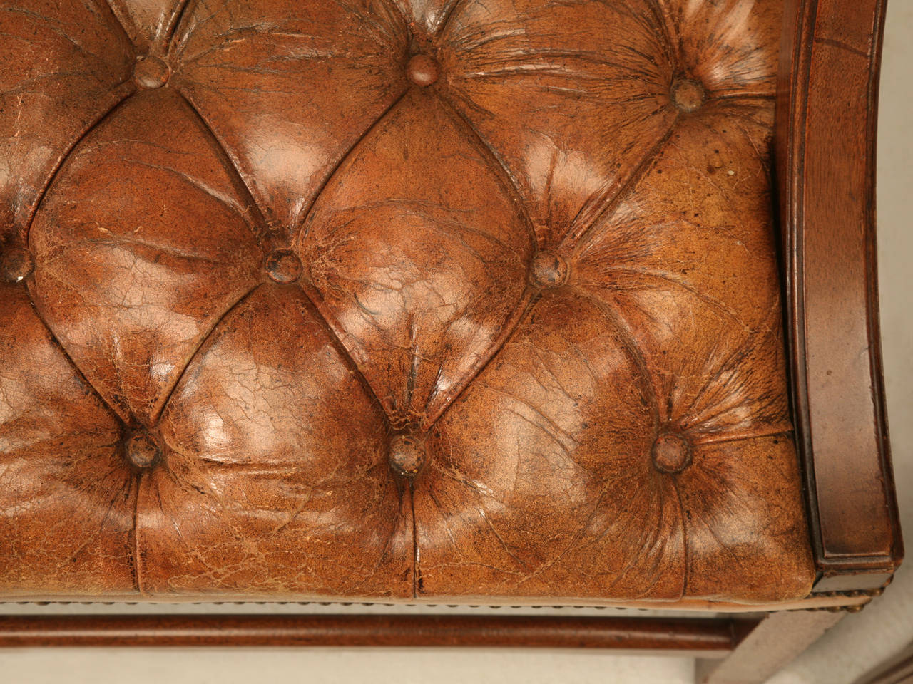 Mid-20th Century Pair of English Button Tufted Leather Vintage Chesterfield Armchairs