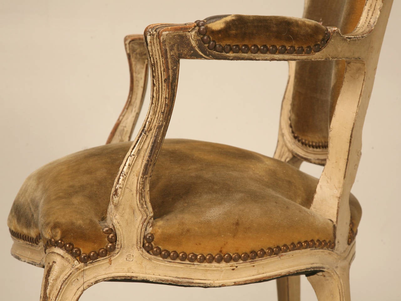 Pair of Early 1800's Louis XV Style Armchairs with Incredible Old Paint 1