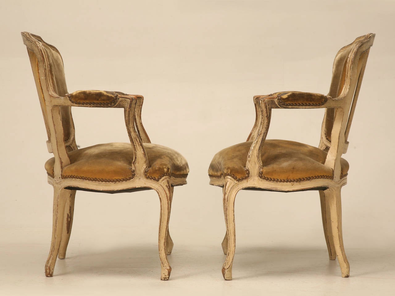 Pair of Early 1800's Louis XV Style Armchairs with Incredible Old Paint 3