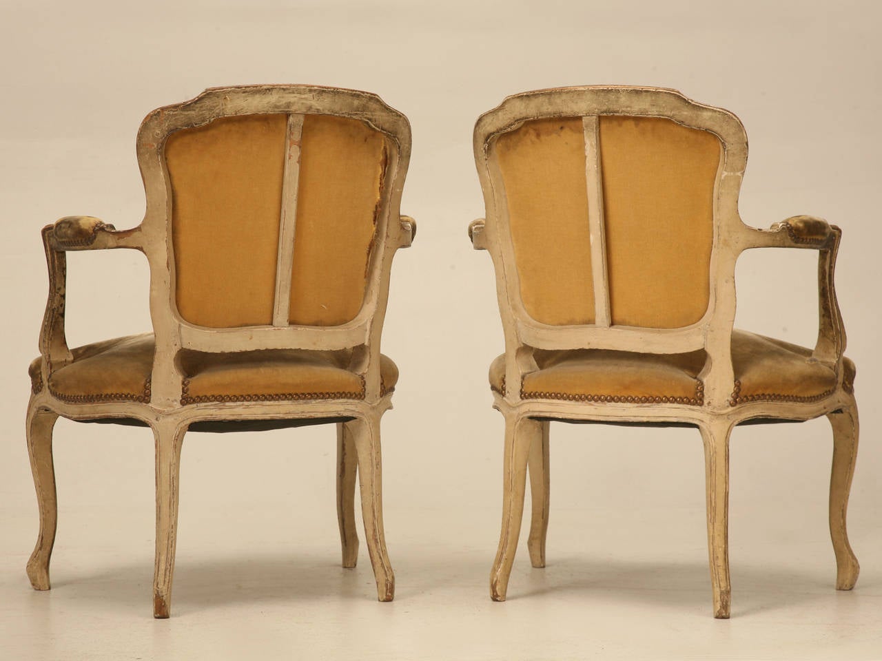Pair of Early 1800's Louis XV Style Armchairs with Incredible Old Paint 4