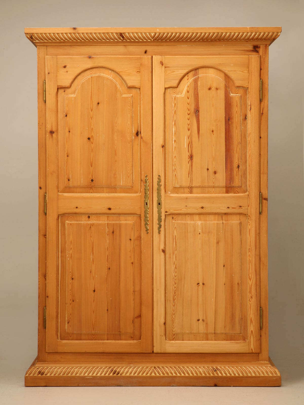 Rustic Vintage Solid Pine Armoire or Cupboard w/Raised Panels & Rope Edge
