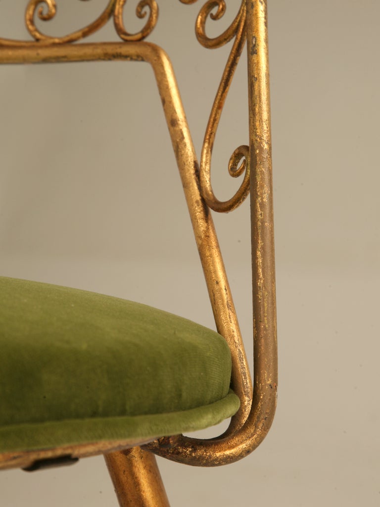 Mid-20th Century (1 of 2) Elegant 1940's Italian Gilt Dressing Stool w/Back and Velvet Seat