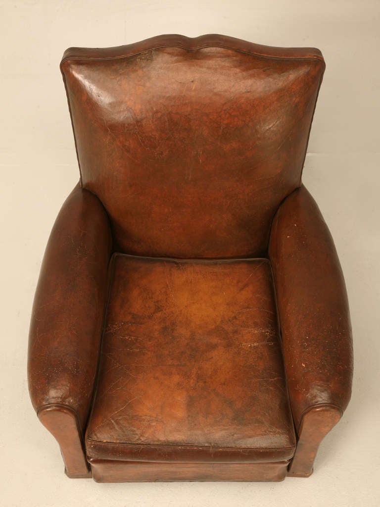 French Deco Leather Moustache Back Club Chair In Good Condition In Chicago, IL