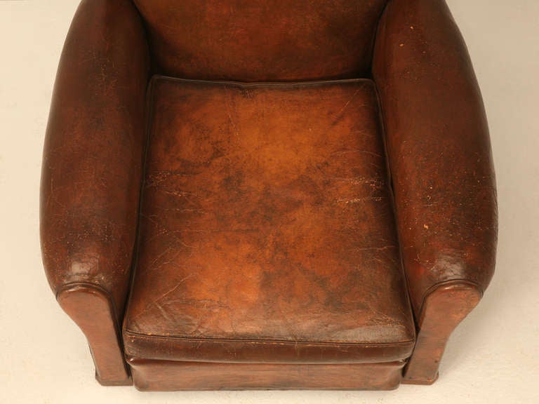 Mid-20th Century French Deco Leather Moustache Back Club Chair