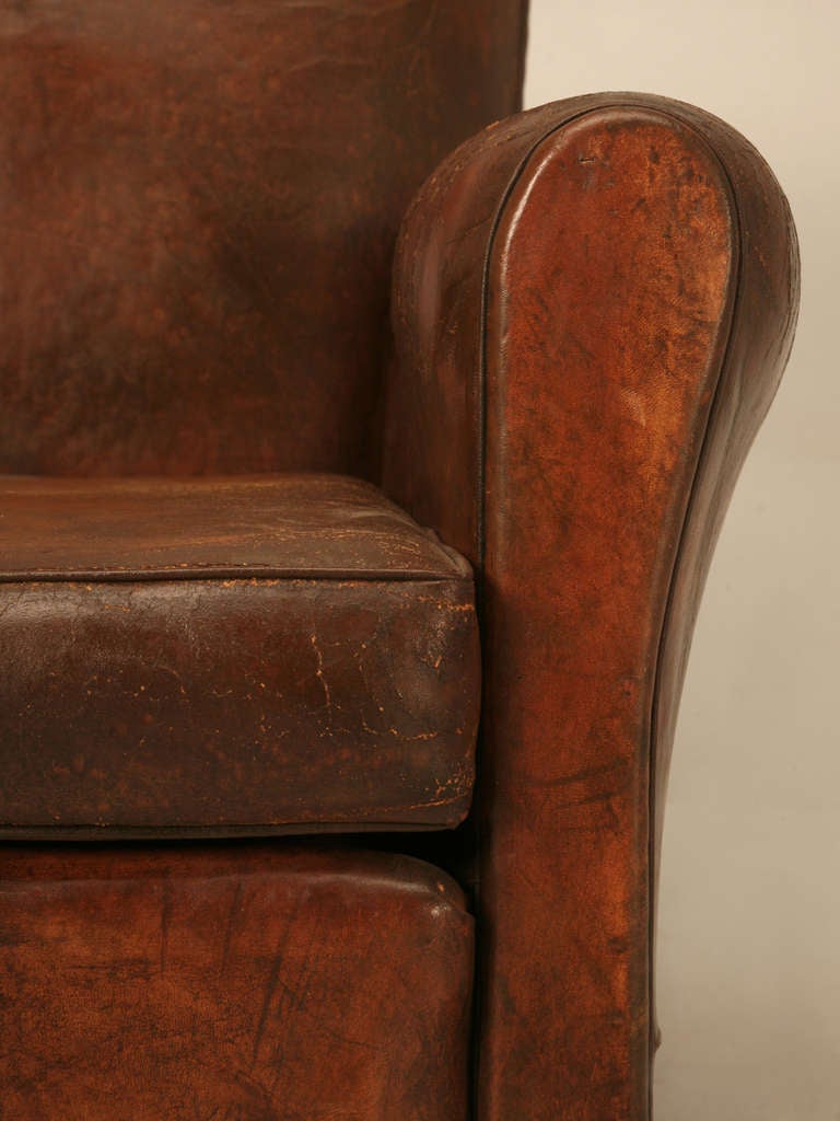 French Deco Leather Moustache Back Club Chair 1