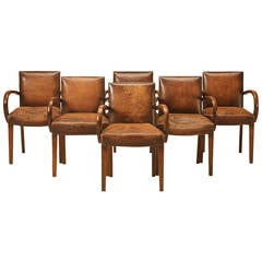 Ensemble de 6 chaises Bridge en cuir d'origine françaises très confortables
