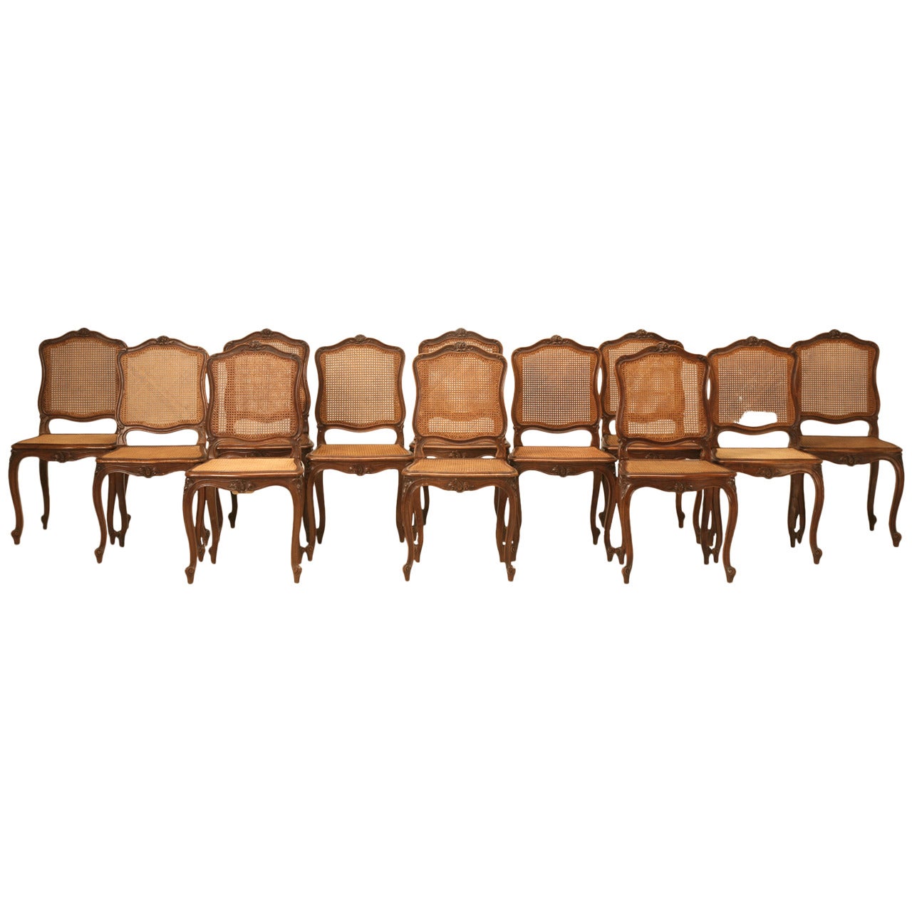 Rare Set of Twelve Matching Louis XV Style Walnut Dining Chairs