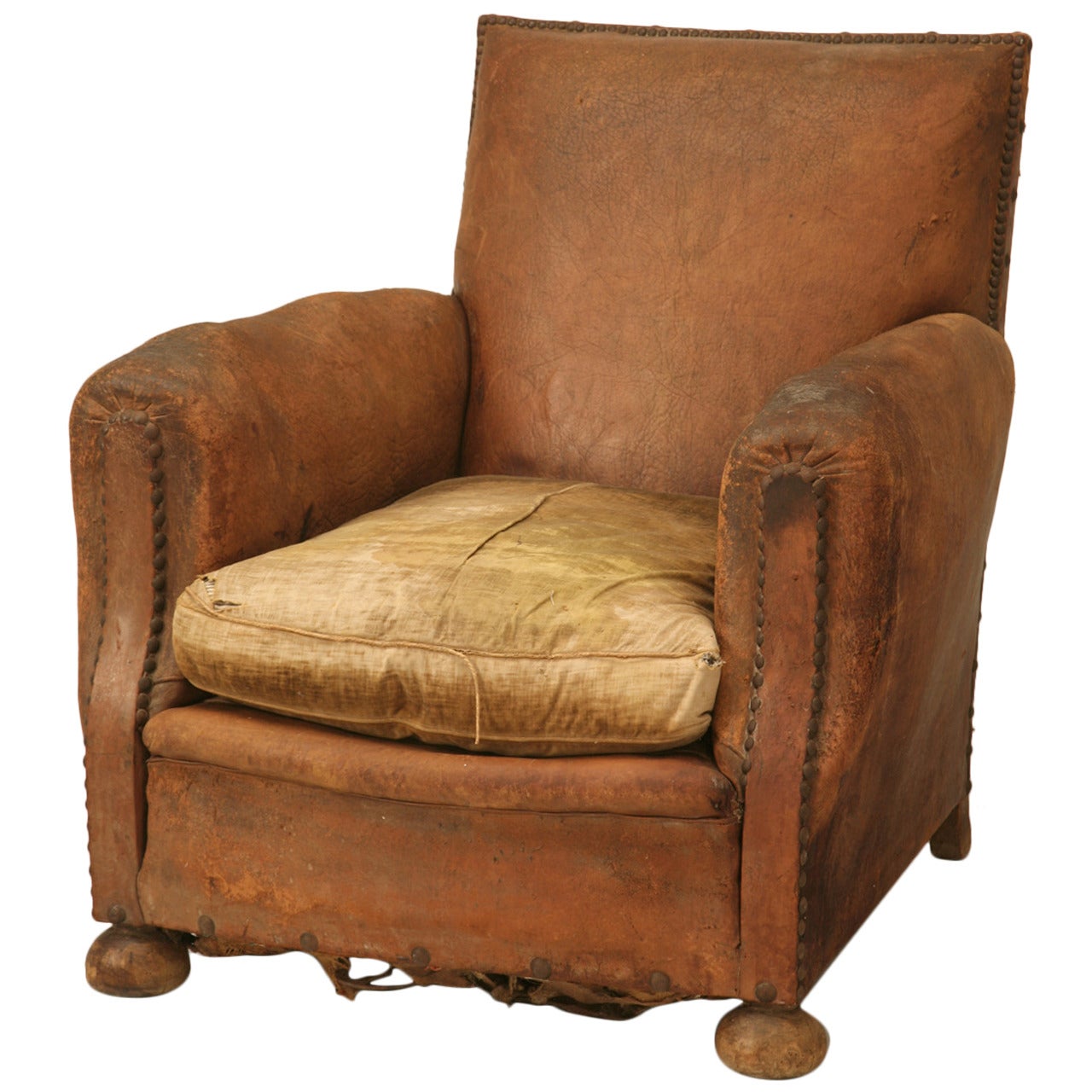 French Leather Club Chair in Need of Restoration at 1stDibs