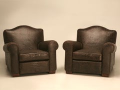 Fully Restored Original 1930's French Club Chairs w/Faux Croc Hides