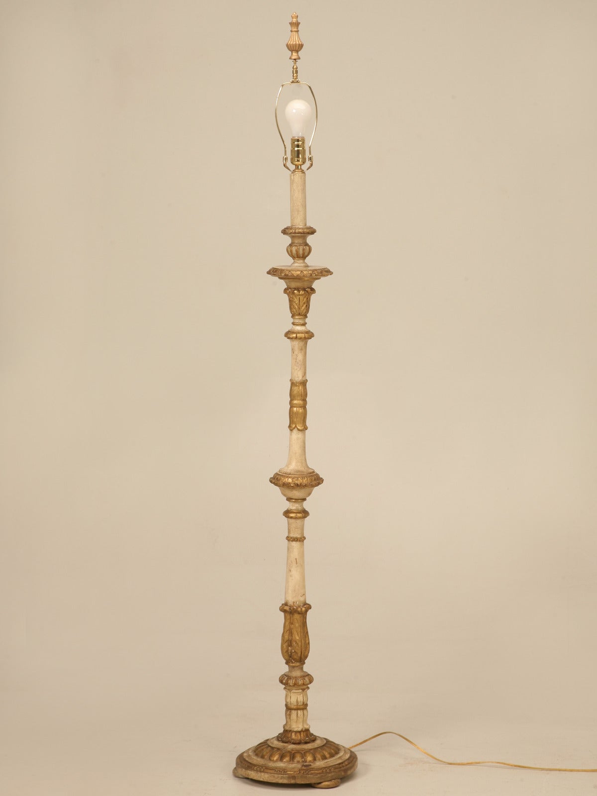 Italian Carved Painted and Gilded Candlestick Floor Lamp
