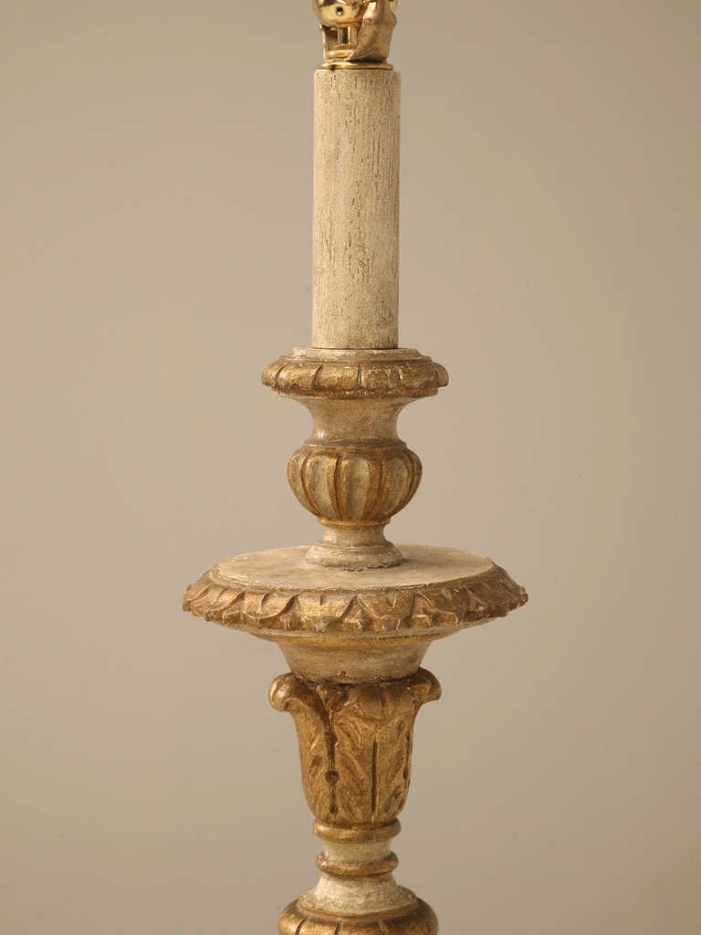 Renaissance Italian Carved Painted and Gilded Candlestick Floor Lamp