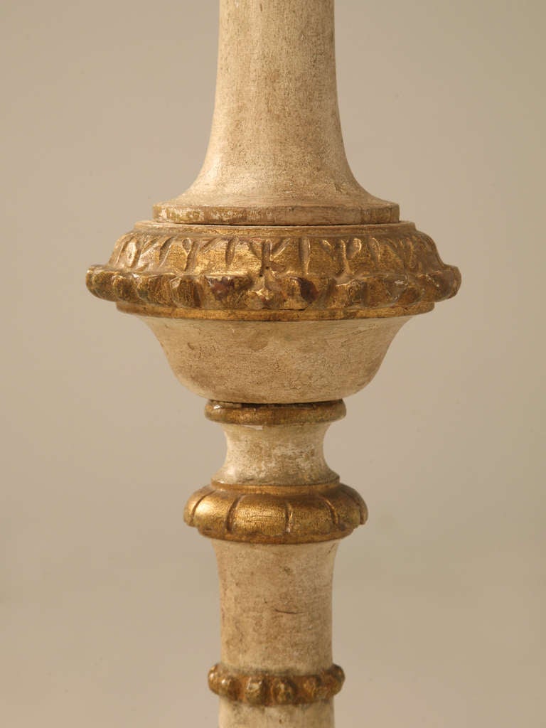 19th Century Italian Carved Painted and Gilded Candlestick Floor Lamp