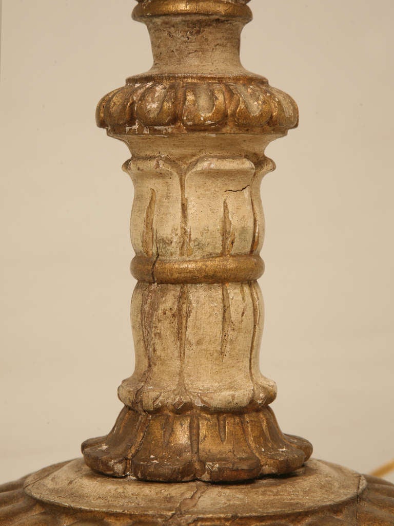 Italian Carved Painted and Gilded Candlestick Floor Lamp 1