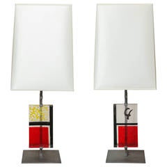 Pair of Roberto Giulio Rida Red Yroky Lamps made in Italy