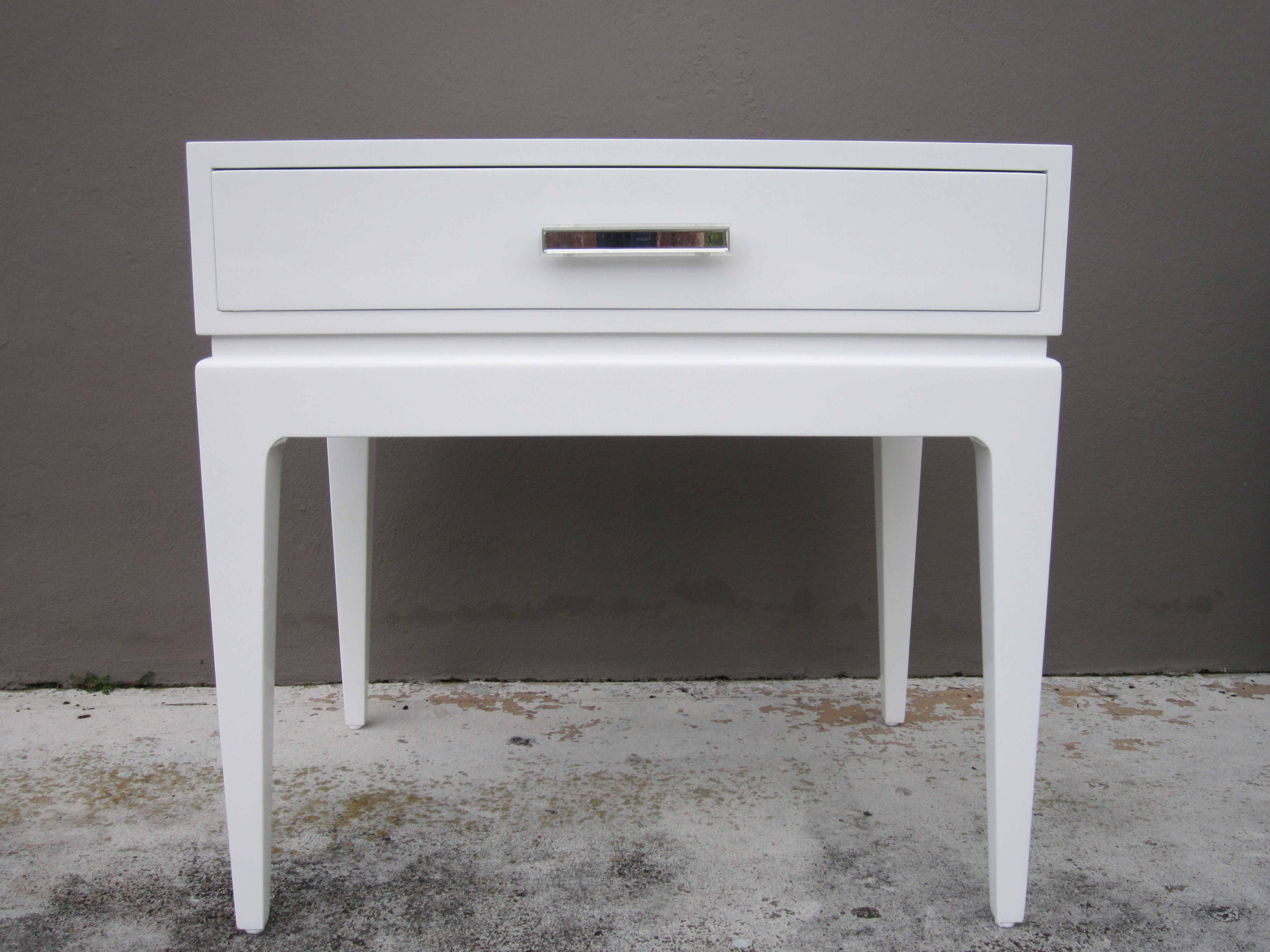 Pair of Vintage White Lacquer Bedside Tables- Nightstands