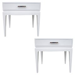 Pair of Vintage White Lacquer Bedside Tables- Nightstands
