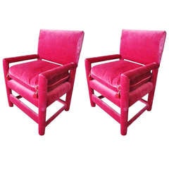 Antique Pair of Fuschia Velvet Chairs