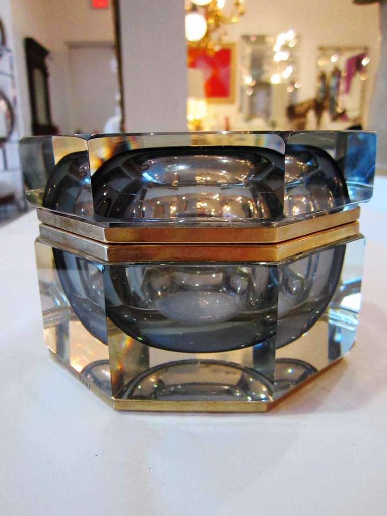 Vintage achteckige Dose aus Murano-Glas, signiert 