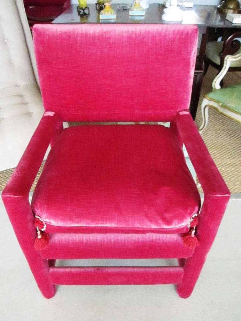 Renaissance Revival Pair of Fuschia Velvet Chairs